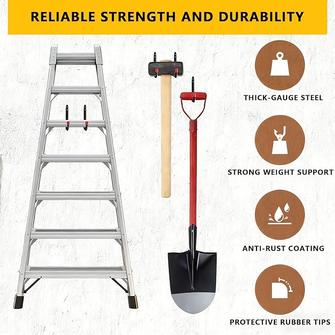 6 Pack Garage Hooks Heavy Duty with EVA Pads and Rubber End Caps, 15inch Steel Kayak Storage Hooks for Hanging Bikes, Ladders, Folding Chairs and Garden Tools