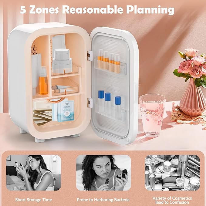 22L Mini Skincare Fridge with Mirror, Beauty Fridge for Cosmetic Storage, 44°F Intelligent Temperature Control, Personal Small Makeup Refrigerator for Bedroom, Dorm