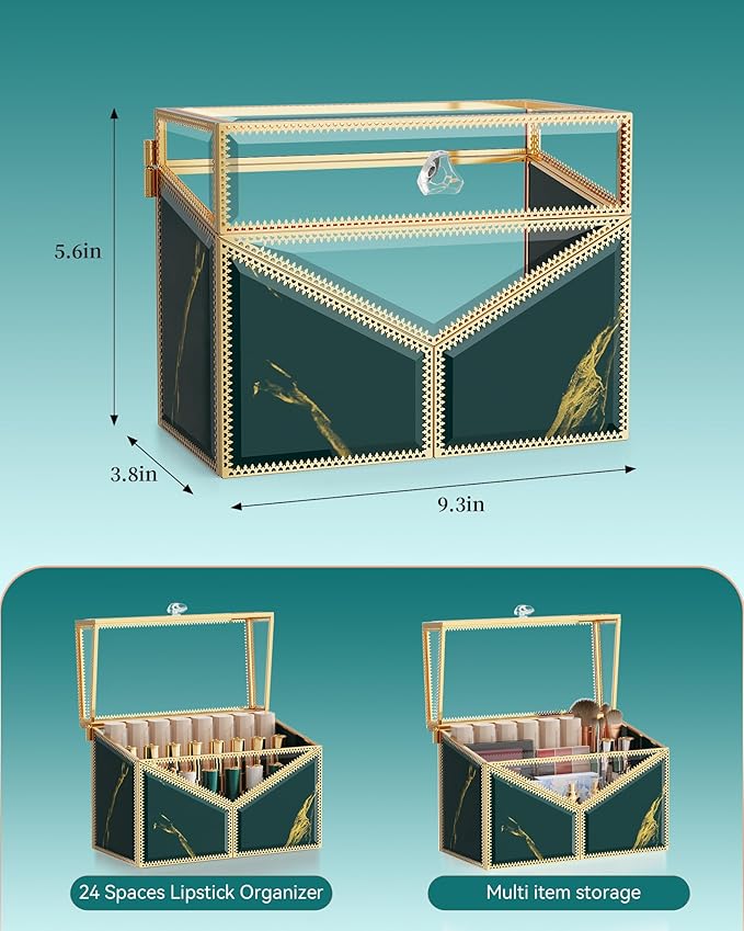 Lipstick Organizer Lipstick Holder - 24 Spaces, Tempered Glass Lip Gloss and Perfume Organizer,Vanity Lipstick Holder and Organizer.