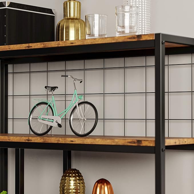 IRONCK Bookshelves 6 Tiers, Industrial Etagere Heavy Duty Shelves for Living Rooom, Office Storage Geomeric Display Boocase, Vintage Brown