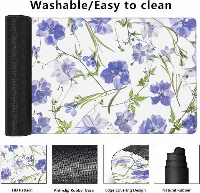 Gaming Mouse Mat Purple Flower Large Mouse Pad Extended Mouse Pad Desk Mat Non-Slip Rubber Base Mice Pad Desk Pad for Office Game Home 35.4x15.75 in
