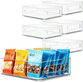 primebox Plastic Food Storage 6 Pack Clear Container Bin with Handles for Organizing Kitchen, Pantry, Refrigerator, Freezer, Pantry, Cabinet, Closet, Bathroom. Stackable 10”x8”x3”