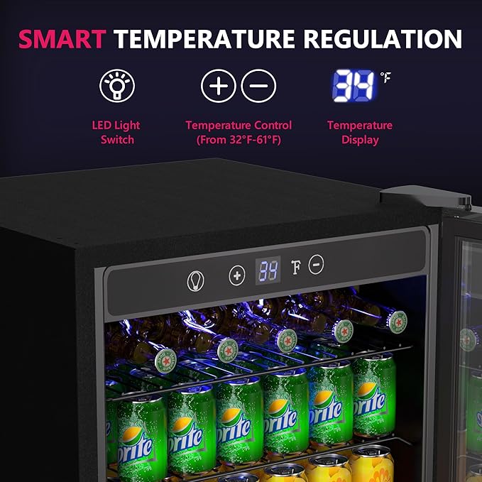 4.5 Cu.ft Beverage Refrigerator Cooler, 145 Can Mini Fridge with Digital Temperature Display for Soda Beer Wine, Freestanding beverage fridge with Adjustable Shelving for Home Office Bar