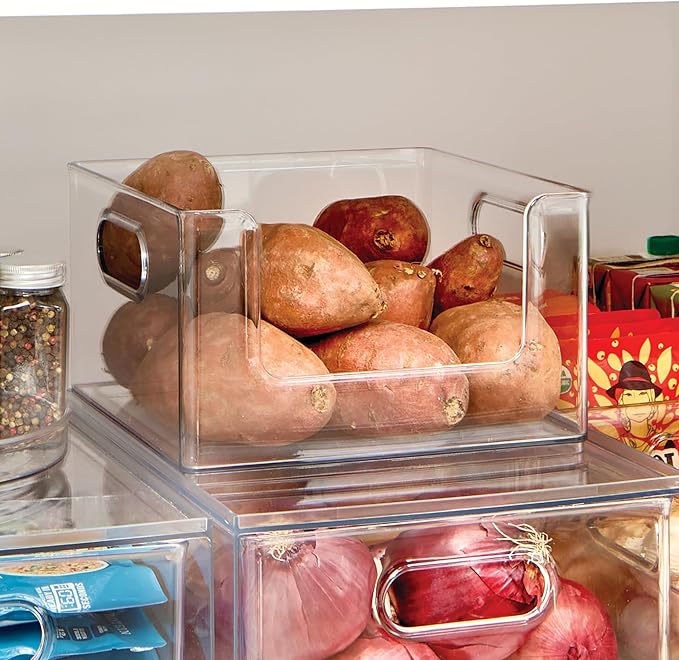 iDesign Stackable Clear Open Front Storage Bin, Easy Access Organizer for Pantry or Cabinet, 2-Pack