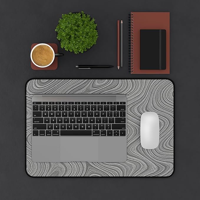 Brushed Metal Texture Desk Mat - Extended Mouse Pad & Desk Pad, Neoprene Surface, Non-Slip Rubber Base, Stitched Edges, Desk Protector for Keyboard & Mouse, Sizes 12x18/12x22/16x32 (Damascus, 12x18)