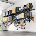 FLEXIMOUNTS 4-Pack 2x6ft Heavy Duty Garage Wall Shelving, 800lbs Capacity, Garage Shelving Wall Mounted with 8 Hooks, Storage for Power Tools, Garden Supplies, Storage Bins, Lite Series