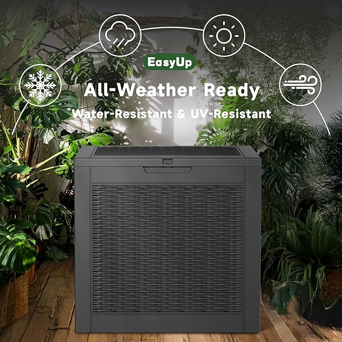 EasyUp 35 Gallon Resin Deck Box Waterproof, UV Resistant Outdoor Storage Box for Delivery, Patio, Garden,and Porch,Rattan Black