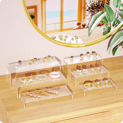 NIUBEE Acrylic Display Riser, 6 Pcs 12" Large Acrylic Risers, 2 Set Clear Rectangular Stands for Candy Dessert Cupcakes, Collectibles Display Stands Shelf for Display for Funko POP Figures