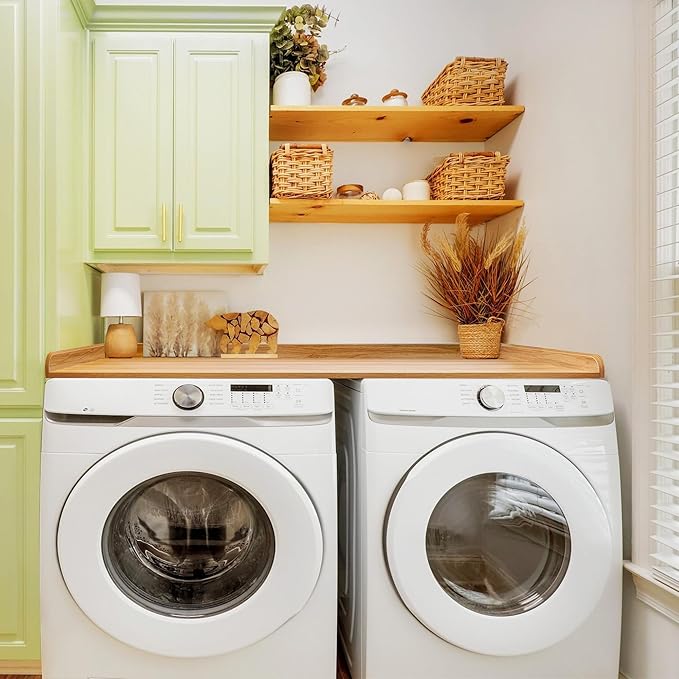 Royxen Washer Dryer Countertop with Solid Wood Core,54“W x 27.5D Laundry Countertop with Edge Rails,Washer and Dryer Topper for Laundry Room Organization (Oak)