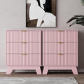 Night Stand Set 2, Bedside Table & End Table, Mid Century Modern Fluted Wood Nightstand with 3 Drawers & Metal Handles, Farmhouse Nightstand for Bedroom, Pink