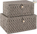 OIAHOMY Wicker Storage Basket with Lid & Lock, Lidded Storage Bins, Decorative Baskets for Organizing, Set of 2-Grey