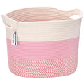 Sea Team Oval Large Cotton Rope Woven Storage Basket with Handles, Diaper Caddy, Baby Shower Basket, Nursery Nappies, Clothes Toys Organizer for Kid's Room, 16 x 13 inches, White & Mottled Pink