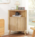 Bathroom Corner Storage Cabinet, 31.5''H Small Floor Corner Cabinet with 2 Fluted Doors and Shelves, Freestanding Narrow Cabinets Organizer for Living Room, Kitchen (Wood Color, 31.5''H)