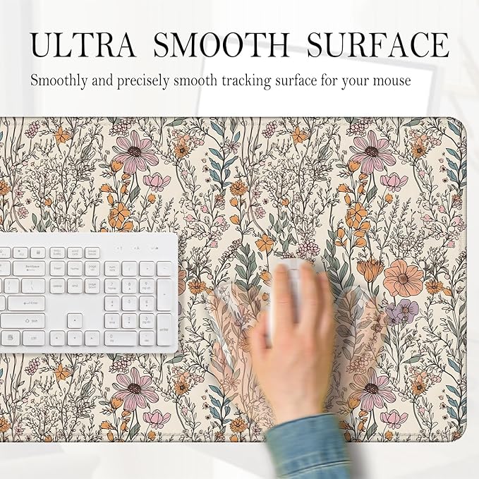 Vintage Rustic Wildflower Floral Large Mouse Pad 31.5x15.7inch, Retro Cottagecore Botanical Flower Large Extended Computer Desk Mat Mousepad for Keyboard and Mouse, Floral Desk Accessories