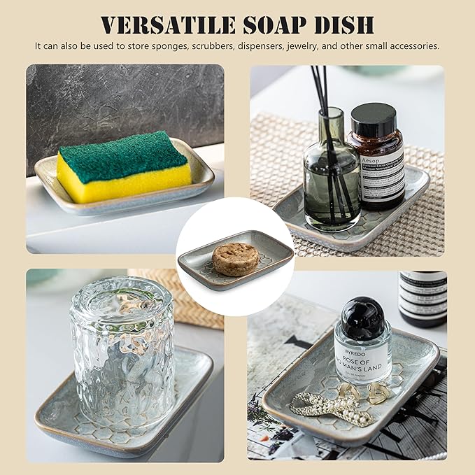 Gomakren Soap Dish for Shower, Bar Soap Holder, Ceramic Soap Dishes for Bar Soap, Christmas Sponge Holder Soap Saver Soap Tray for Bathroom Kitchen Sink, 5.5 Inch, Gray