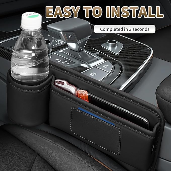 Kwak's 2 Pack Car Seat Gap Filler Organizer, Multifunctional Universal Storage Box with Cup Holder for Phone, Glasses (Black)