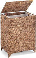 Large Laundry Hamper with Lid, Handwoven Hyacinth Rattan Clothes Hamper with Removable Liner Bag, Heightened Feet Wicker Laundry Basket for Bathroom, Bedroom, Living Room and Laundry