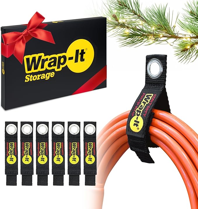 Heavy-Duty Wrap-It Storage Straps, 7-inch (6 Pack) - Hook and Loop Tool Cord Organizer, Extension Cord Hanger, Kitchen Cord Keeper, Cable Straps for Cords, Hoses, Rope, RV, and Garage Organization