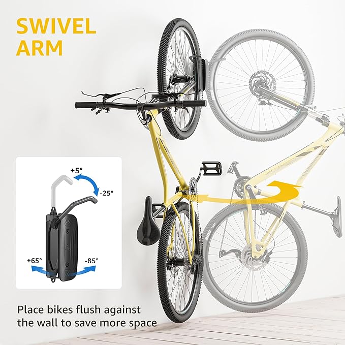 monTEK Swivel Bike Wall Mount – 2 Pack Garage Bike Hanger & Space-Saving Vertical Bike Rack for Garage & Apartment, Sturdy Bike Storage Hook Holds 66 lbs, Easy Installation & Scratch-Proof Design