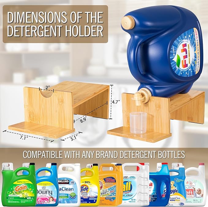 MyLifeUNIT Laundry Detergent Dispenser, 2 Pack Wooden Laundry Detergent Holder Stand with Tray for Laundry Room Organization and Storage