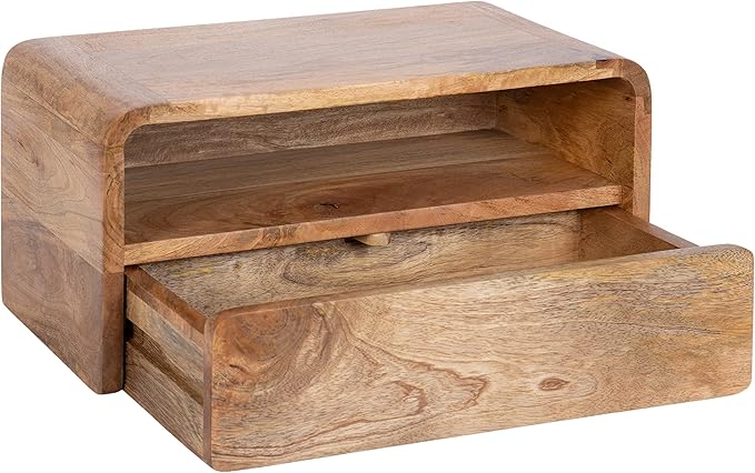 Kate and Laurel Kato Transitional Wood Floating Side Table with Drawer, 18 x 10 x 9, Natural Brown, Modern Wooden Floating Nightstand for Bedroom Bedside Table
