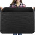 118L Extra Large Blanket Basket, 24.8" x 17.7" x 17.2" Woven Storage Basket for Living Room, Rectangle Nursery Blanket Storage for Toys, Towels, Dirty Clothes (Black)
