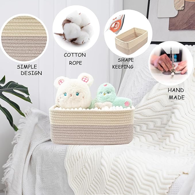 COMFY-HOMI 13" x 8.5" x 5.1" Storage Baskets for Organizing | Cotton Rope Woven Basket | Toy Storage Bin Box | Basket for Shelves,1 Pack,light brown