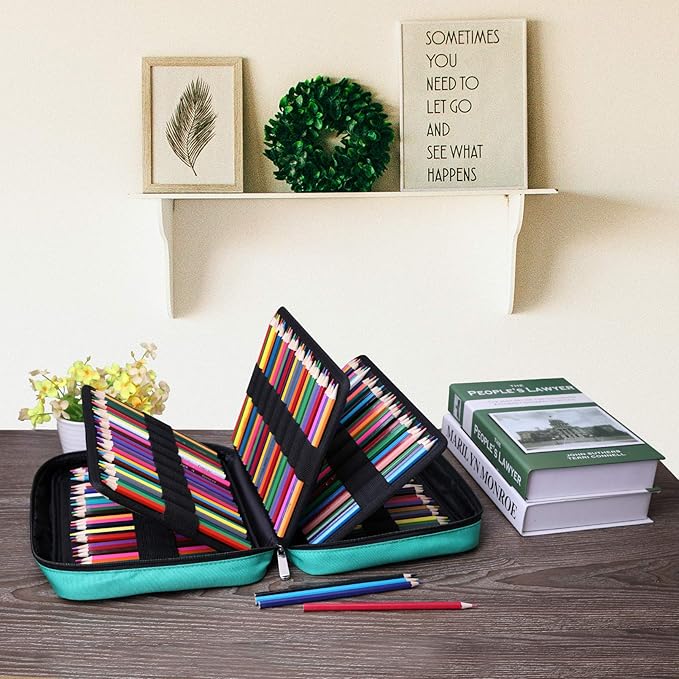 JAKAGO 220 Slots Colored Pencil Case Large Capacity Pen Holder for Artist Painter Zipper Organizer Bag for Marker Highlighter Storage Case for Office Sketch Travel Supplies (Green)