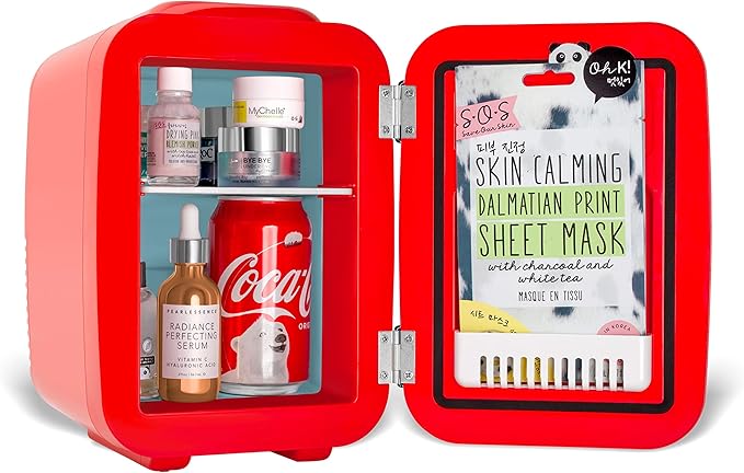 Cooluli Retro Coca-Cola Mini Fridge for Bedroom - Car, Office Desk & College Dorm Room - 4L/6 Can 12V Portable Cooler & Warmer for Food, Drinks & Skincare - AC/DC and Exclusive USB Option (Coke, Red)