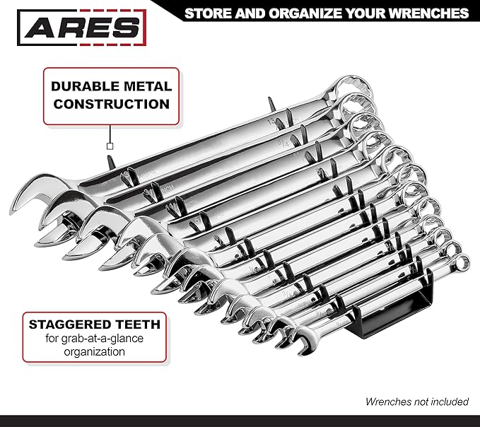 ARES 62006-12-Slot Metal Magnetic Wrench Organizer - Sturdy Metal Rack Stores up to 12 SAE and Metric Wrenches and Keeps Your Garage Organized