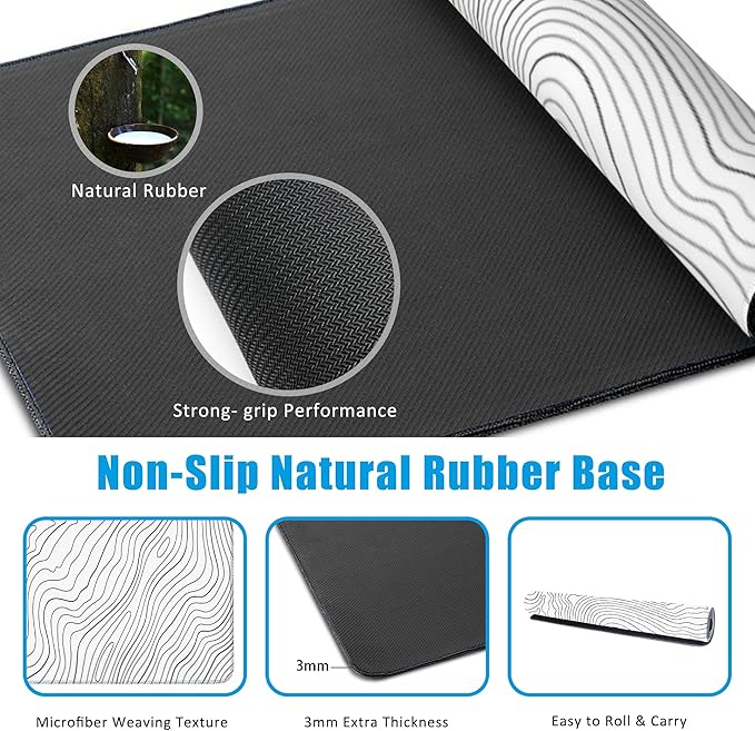 Mouse Pad,Topographic Line Desk Mat for Desktop,Desk Pad with Non-Slip Base and Stitched Edge,Extended Mousepad for Office and Home 35.4X15.7 Inch