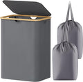 Lifewit 150L Laundry Basket with Lid, Clothes Hampers for Laundry with Bamboo Handles and 2 Removable Bags, Large Foldable Laundry Hamper for Bedroom, Bathroom, Dorm, Grey