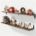Fun Memories Large Floating Shelves for Wall 48 Inches Long, 8 Inch Deep Shelves with Metal Bracket, 48 Inch Floating Shelves Wall-Mounted, Wide Display & Storage Bookshelves, Rustic Brown, Set of 2