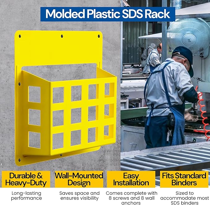 Performore Molded Plastic SDS Rack with Hardware – Durable Wall-Mounted Storage Solution Including 8 Screws and 8 Anchors for Easy Installation and Organization