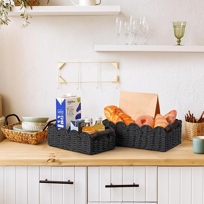 Storage Basket Wicker Baskets for Organizing Toilet Paper Storage Basket for Toilet Tank Top,Black