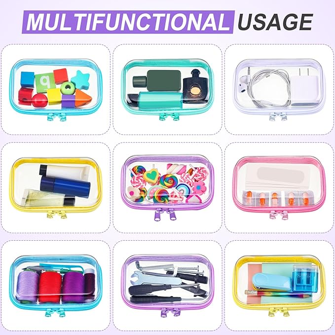 Sanwuta 6 Pcs Clear Hard Zipper Case Hard Plastic Zipper Pouches Transparent Makeup Bag Pencil Pouches for Travel Snacks Christmas Trinket Storage Organizer Box(Colorful,5 x 3 x 2 Inch)