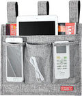 Linen Bedside Caddy, Bedside Storage Organizer for Hospital Beds, College Dorm Rooms or Baby Bed (Classic 4 Pockets Grey)