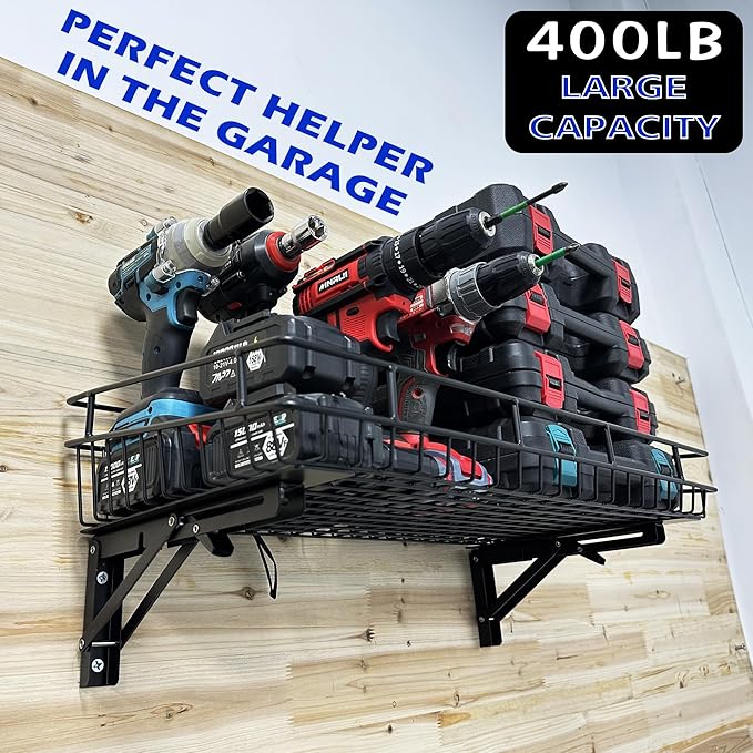 ULIBERMAGNET Large Folding Garage Shelf,Heavy Duty Wire Basket Storage Shelving,400LB Wall Mounted Storage DIY Folding Utility Racks for Garage, Office, Basement, Closet, Kitchen, Laundry