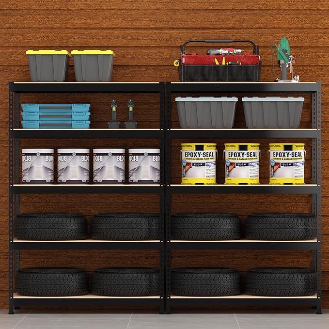 PrimeZone 48" W x 18" D x 72" H Garage Shelving Heavy Duty - Adjustable Metal Storage Shelves, 5 Tier Industrial Shelving Unit, Utility Shelf Rack for Basement, Warehouse, Pantry, Closet, Black