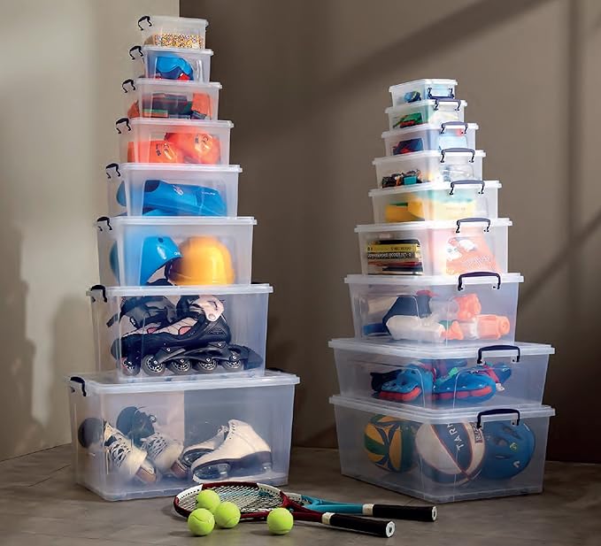 Superio Storage Bins with Lids- Clear Boxes for Organizing, Stackable Plastic Containers- BPA Free, Non-Toxic, Odor Free, Organizer for Home, Office, Dorm (6 Pack, 60 Qt (Wheeled))