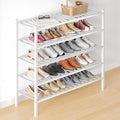 Smiry Bamboo Shoe Rack for Closet, 5 Tier Long Wooden Stackable Shoe Organizer, Free Standing Shoes Storage Shelf for Entryway, Front Door Entrance, White