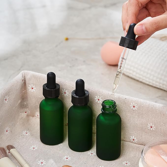 24 Pcs, 1oz Glass Dropper Bottle, Leakproof Tincture Bottles with Dropper, Green Reusable Eye Dropper Bottle, Preety Frosted Texture, for All Kinds of Liquids (Green-Frosted, 1oz-24pcs)