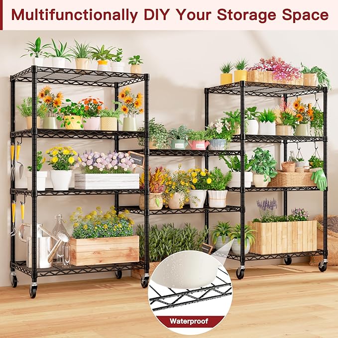 PrimeZone Wire Shelving Unit with Wheels, 5 Tier Adjustable NSF Certified Heavy Duty Metal Storage Shelves, Pantry Organizer Rack Rolling Kitchen Shelf for Closet Garage, 24" W x 18" D x 75" H, Black