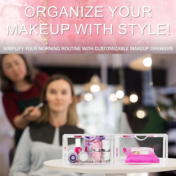 Sorbus Large Stackable Acrylic Drawers - 2 Clear Storage Drawers for Organizing Make up, Nail Polish, Hair Accessories, and Beauty Supplies - Makeup Organizer for Vanity, Bathroom Organizer Countertop