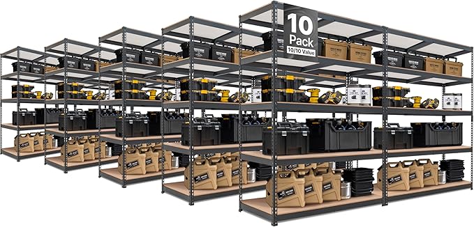 HOMEDANT 5 Tier Storage Shelves Adjustable Laminated Boltless Garage Metal Shelving Unit Heavy Duty Utility Rack Shelf Warehouse Pantry Closet Kitchen (10, (XL Deep) 48.1" W, Black)