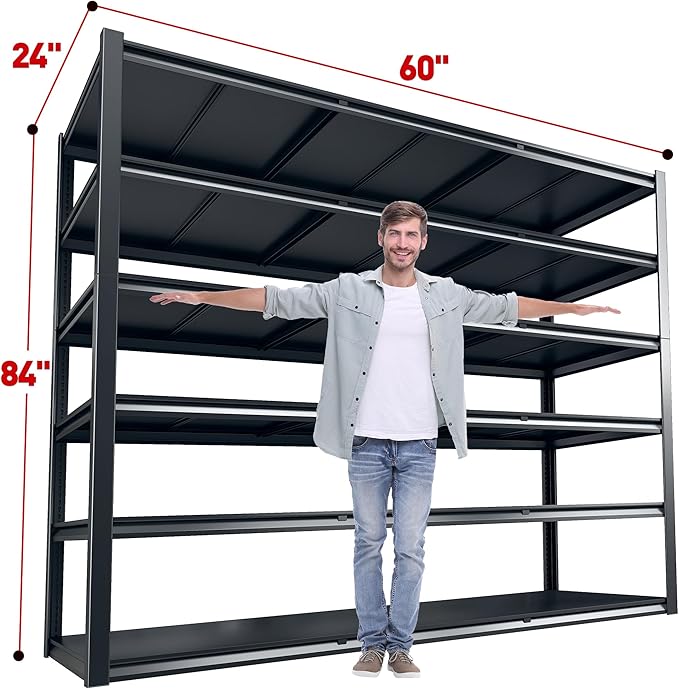 REIBII 60 "W Storage Shelves Heavy Duty, 6 Tier Garage Shelving, 3500 LBS Industrial Shelving, Adjustable Metal Shelves for Garage, Warehouse, School, Commercial, Business, 84 "H x 60 "W x 24 "D