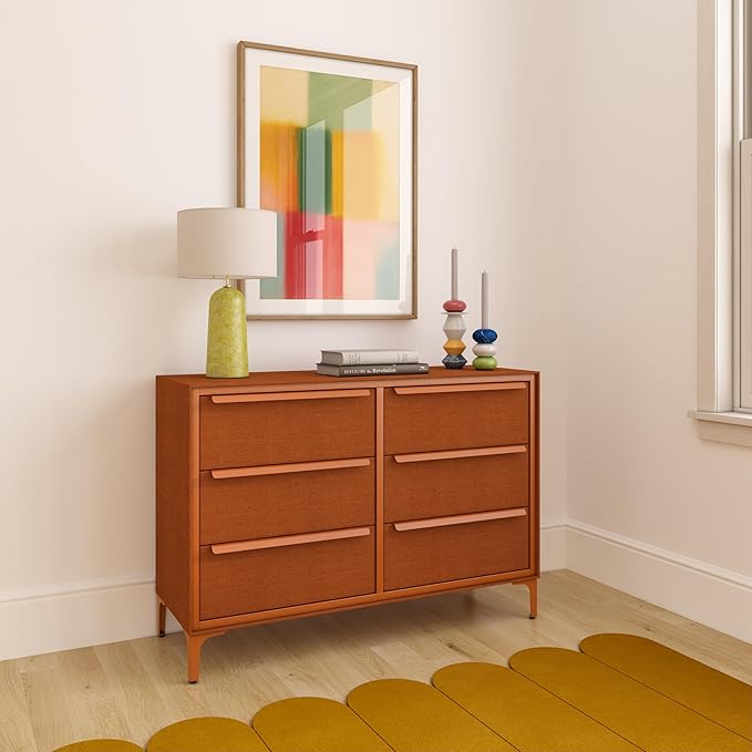 Naima Premium Fabric Dresser - Strong Metal Frame, 6 Spacious Sag-Proof Drawers with Sleek Metal Handles - Premium & Durable Storage Solution for Your Home (Orange)