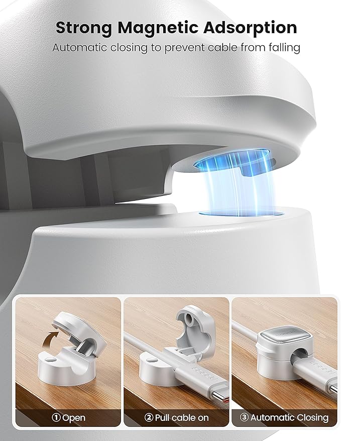 12 Pack Magnetic Cable Clips – Cord Organizer & Holder, Toocki Adhesive Cable Management, Wire Holder for USB Charging Cables, Ideal for Home, Office, Car, Desk, and Nightstand-White
