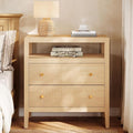 Tribesigns Modern Nightstand, 2-Drawer Nightstand with Open Storage Shelf, 29.52-Inch Wide Bedside Table Large Night Stand for Bedroom, Living Room, Oak (1)