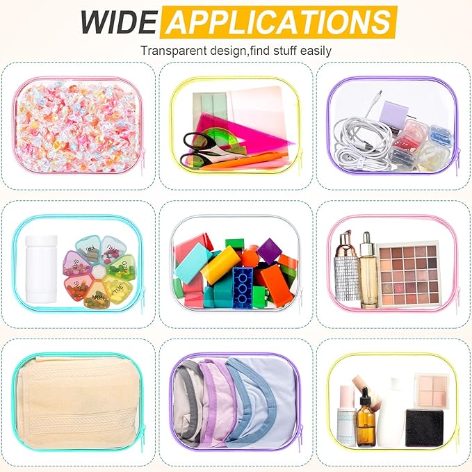Sanwuta 6 Pcs Clear Hard Zipper Case Hard Plastic Zipper Pouches Transparent Makeup Bag Pencil Pouches for Travel Snacks Christmas Trinket Storage Organizer Box(Assorted Color,7.87 x 5.9 x 2 Inch)